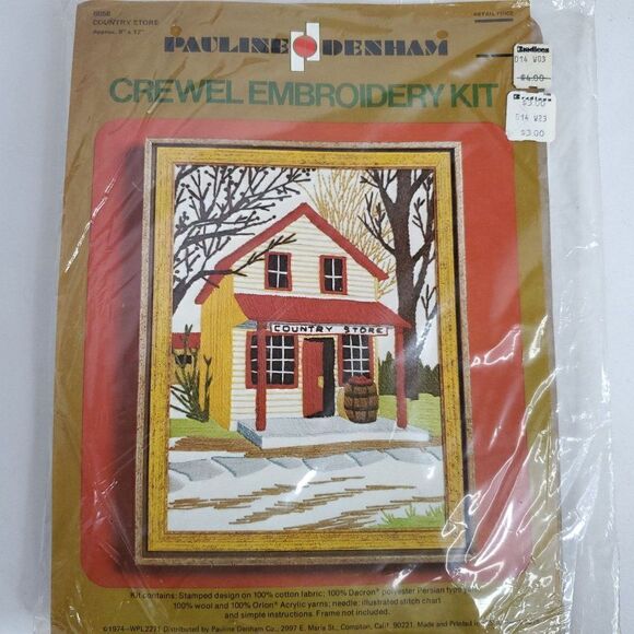 Vintage NEW Pauline Denham Crewel Embroidery Kit Country Store #6058 1974 9x12 - Picture 2 of 4